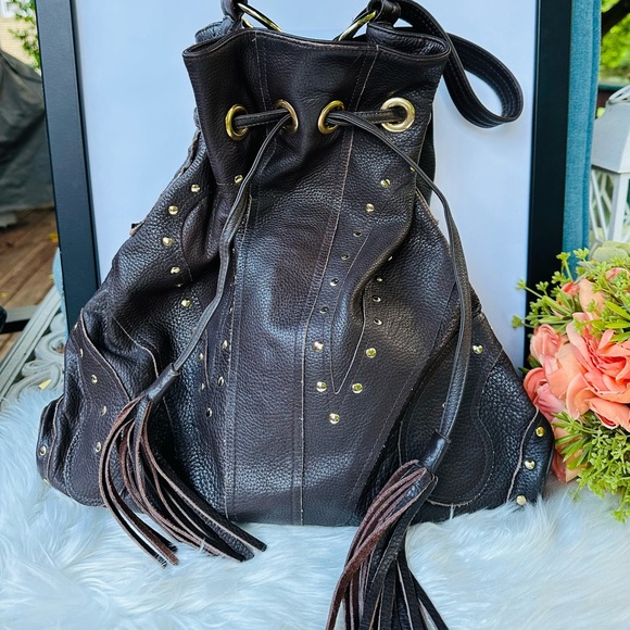 Bulga Brown Leather Drawstring Bag - Picture 4 of 11